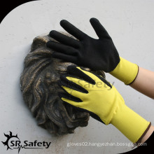 SRSAFETY 13G yellow coated black foam latex safety glove coated latex
